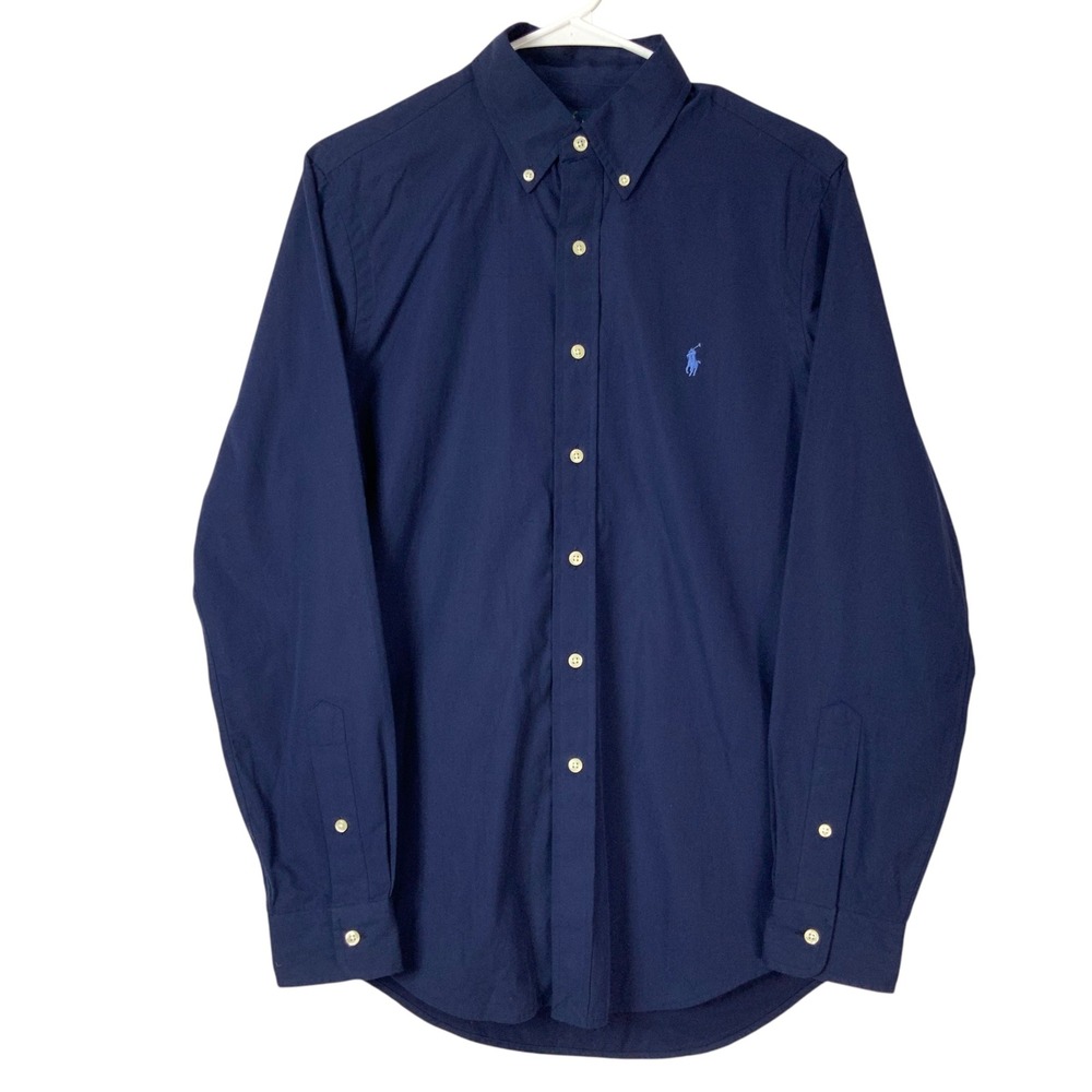 Ralph Lauren Navy Blue Button Down Shirt Small Collared Long Sleeve Pony Logo